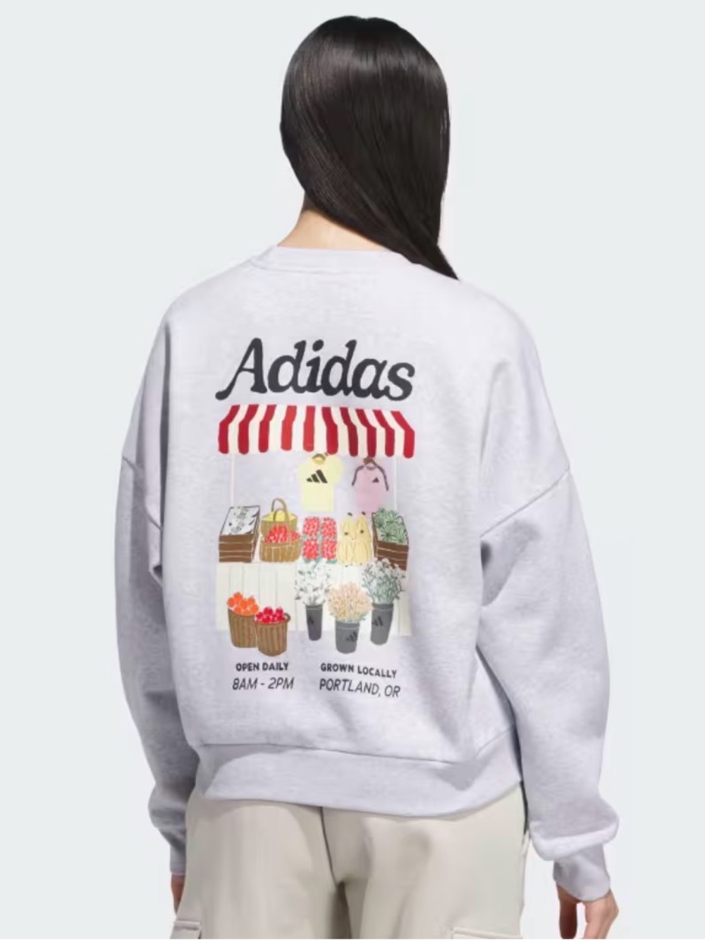 Adidas Sweatshirt Medium Heather Grey Portland OR Farmer's Market Vintage Inspo